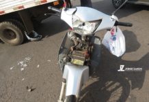 Acidente entre caminhão e motocicleta na Washington Luiz em Dracena