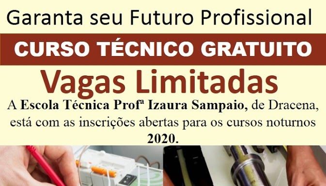 Abertas as inscrições para EJA e cursos noturnos da Escola Técnica