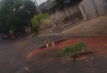 Pé de Mamão sinaliza buraco para motoristas não cairem dentro no Santa Clara