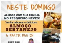 Almoço Sertanejo e Torneio de Pesca Esportiva hoje (23) no Pesqueiro Neves