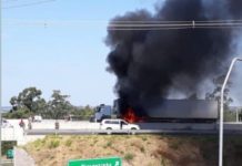 Caminhão pega fogo na rodovia Assis Chateaubrind