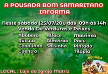 Amanhã haverá venda de Peixes e Verduras da Pousada Bom Samaritano na Laje da Matriz