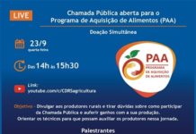 Live com técnicos da Secretaria de Agricultura e Abastecimento esclarecerá as regras da Chamada Pública do Programa de Aquisição de Alimentos