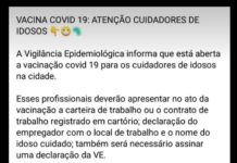 Está acontecendo hoje a Vacina COVID para CUIDADORES DE IDOSOS