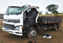 Motorista fica ferido após capotar caminhão na rodovia SP-294