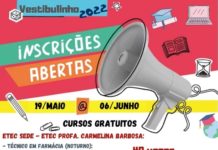 Inscrições abertas para Vestibulinho na ETEC Prof. Carmelina Barbosa em Dracena