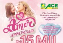 ACE Dracena lança promoção ‘Amor sempre presente’ com sorteio de R$ 15 mil em dinheiro.