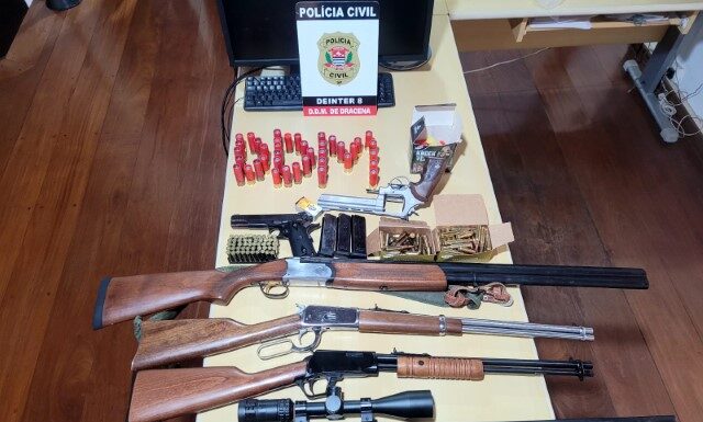 Polícia Civil apreende armas e munições de homem suspeito de praticar crime de violência doméstica em Dracena