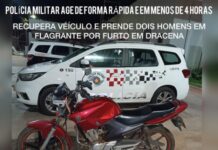 Polícia Militar prende dois homens por furto de motocicleta em Dracena