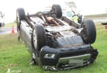 Capotamento na SP-294 em Tupi Paulista no início da rotatória