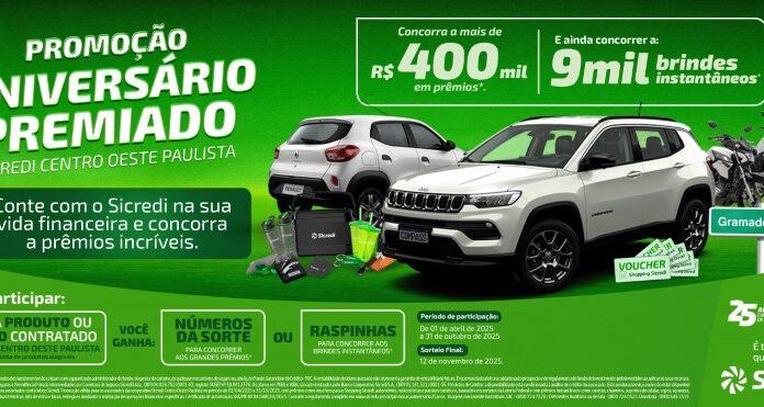 Sicredi Centro Oeste Paulista lança campanha de aniversário premiado